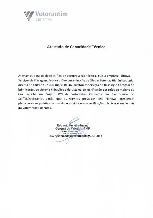 Atestado de capacidade técnica da Filtrovali 4